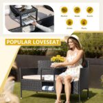 Devoko Outdoor Patio Loveseat Modern Rattan 2-Seat Patio Conversation Set with Cushions & Built-in Coffee Table Porch Furniture for Garden Lawn Backyard (Beige) - Image 4