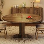 IDEALHOUSE Round Dining Table for 4, 47 Inches Circle Dining Room Table with Wooden Base for Kitchen, Living Room (Table Only), Brown - Image 7