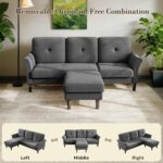 Sofas for Living Room, 83" Velvet Sectional Couch with Moveable Ottoman, Midcentury Modern Small Sectional Couch, L Shape Sofa & 3 Seater, Couches for Living Room, Apartment, Bedroom, Grey - Image 5