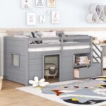 Bellemave Twin Size Low loft Bed for Kids,Wood Loft Beds,Modern Farmhouse Twin loft Bed,Loft Bed with Storage, No Box Spring Needed,for Kids,Gray - Image 5