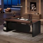 Tribesigns 80'' L-Shaped Desk, Large Executive Office Desk with 55'' Drawers Cabinet, Modern Computer Table with Storage Shelves, Business Furniture for Home Office, Walnut & Black - Image 6
