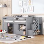 Bellemave Twin Size Low loft Bed for Kids,Wood Loft Beds,Modern Farmhouse Twin loft Bed,Loft Bed with Storage, No Box Spring Needed,for Kids,Gray - Image 2