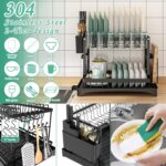 Dish Drying Rack, 2 Tier Large Dish Drying Rack for Kitchen Counter with Drainboard Stainless Steel Dish Drainer for Dish/Knifes/Cup/Cutting Board, Black - Image 6