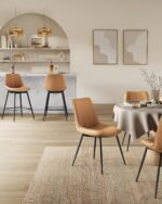 VASAGLE Bar Stools Set of 2, Counter Height Bar Stools with Back, Ergonomic Backrest, Synthetic Leather, Metal Legs, 24.8-Inch Tall Barstools for Kitchen Island Home Bar, Easy Assembly, Caramel Brown - Image 8