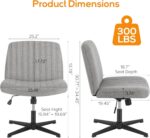Criss Cross Chair Legged Office Wide Comfy Desk Seat, No Wheels Armless Computer Task Seating, Swivel Vanity Home Height Adjustable - Image 3