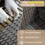 Jing's Villa 5-Piece Patio Furniture Set, All-Weather Outdoor Wicker Sectional Sofa with Cushions, Tempered Glass Table & Ottoman, Rattan Conversation Seating for Porch, Garden, Backyard,Beige - Image 4