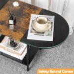 Coffee Tables for Living Room,2-Tier Small Oval Center Table Industrial Modern Style Coffee Tables with Storage Shelf and Wood Tabletop for Small Space,Home Office,Brown & Black - Image 5
