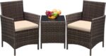 Greesum 3 Pieces Patio Furniture Sets Outdoor PE Rattan Wicker Chairs with Soft Cushion and Glass Coffee Table for Garden Backyard Porch Poolside, Brown and Beige - Image 2