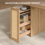 LIKIMIO 78.7" Farmhouse Dining Table for 6-8 People, Extra Thick Wood Top with 2 Hidden Adjustable Storage Drawers, Modern Woven Rattan Table for Dining Room, Kitchen, Living Room, Rustic White - Image 4