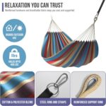 Sorbus® Brazilian Double Hammock - Extra-Long Two Person Portable Hammock Bed for Indoor or Outdoor Spaces - Hanging Rope, Carrying Pouch Included (Blue/Sand/Purple/Red Stripes) - Image 6