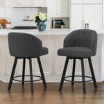 Counter Height Bar Stools Set of 2, 26" Swivel Fabric Upholstered Bar Stools with Backs and Metal Legs, Retro Counter Stools for Kitchen Island, Dining Room, Pub, Dark Grey - Image 2