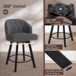 Counter Height Bar Stools Set of 2, 26" Swivel Fabric Upholstered Bar Stools with Backs and Metal Legs, Retro Counter Stools for Kitchen Island, Dining Room, Pub, Dark Grey - Image 6