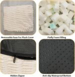 Round Stuffed Pouf Ottoman for Foot Rest, Storage Ottoman Pouf Foot Stool Cushion, Faux Fur Poufs with Foam Chunk Filling, 26 X 18 Inch Floor Chair for Living Room Bedroom Home Decor, Beige - Image 4