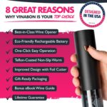 VINABON Electric Wine Opener - Updated 2026 One-Touch Automatic Wine Bottle Opener Corkscrew - Rechargeable (Up to 100 Bottles/Charge) with Foil Cutter Stand, LED Indicator. Includes Wine Guide eBook - Image 3