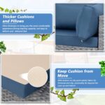 Shintenchi 5 Pieces Outdoor Patio Sectional Sofa Couch, Silver Gray PE Wicker Furniture Conversation Sets with Washable Cushions & Glass Coffee Table for Garden, Poolside, Backyard (Aegean Blue) - Image 8