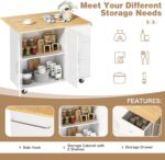 Shintenchi Kitchen Island with Folding Drop Leaf, Rolling Island Table with Storage, Kitchen Cabinet on Wheels with Seating Area for Kitchen, Bar Cart with Cabinet, White - Image 7
