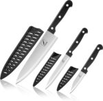 Kitchen Knife, 3-Pcs Knife Set With Sheath, 8 Inch Chef Knife, 4.5 Inch Utility Knife, 4 Inch Paring Chef Knife, Stainless Steel, Black - Image 2