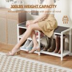 ZHOOGE Shoe Bench & Rack Storage Bench with Seat Cushion, Stable Entryway Bench Holds Up to 300 lb, (35" L x 12" W x 17" H, White) - Image 4