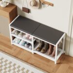 ZHOOGE Shoe Bench & Rack Storage Bench with Seat Cushion, Stable Entryway Bench Holds Up to 300 lb, (35" L x 12" W x 17" H, White) - Image 9