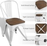 Yaheetech Metal Dining Chairs Set of 4, Industrial Stackable Kitchen Chairs with Wood Top Seat for Dining Room/Restaurant/Bistro/Patio, Indoor & Outdoor Use, White - Image 6