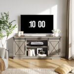 Garvee Farmhouse TV Stand for Televisions Up to 65 in TVs, Entertainment Center with Sliding Barn Doors and Storage Cabinets, Modern TV Console Table, Media Furniture for Living Room, 59 in - Image 3