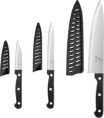 Kitchen Knife, 3-Pcs Knife Set With Sheath, 8 Inch Chef Knife, 4.5 Inch Utility Knife, 4 Inch Paring Chef Knife, Stainless Steel, Black - Image 3