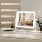 ROLOVE Vanity Mirror with Lights, 14"×12" LED Makeup Mirror, Lighted Makeup Mirror with Lights, Smart Touch Control 3 Colors Dimmable, Lighted Up Mirror for Makeup Desk, Bedroom, Women Gift - Image 4
