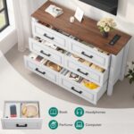 YITAHOME 6-Drawer Dresser with Built-in Power Outlet, Wood TV Stand with 6 Large Drawers & Bar Handles, Dresser Chest of Drawers for Entryway Living Room Hallway, White & Walnut - Image 7
