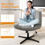 Criss Cross Chair Legged Office Wide Comfy Desk Seat, No Wheels Armless Computer Task Seating, Swivel Vanity Home Height Adjustable - Image 4