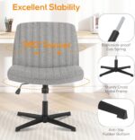 Criss Cross Chair Legged Office Wide Comfy Desk Seat, No Wheels Armless Computer Task Seating, Swivel Vanity Home Height Adjustable - Image 7