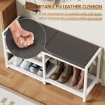 ZHOOGE Shoe Bench & Rack Storage Bench with Seat Cushion, Stable Entryway Bench Holds Up to 300 lb, (35" L x 12" W x 17" H, White) - Image 6