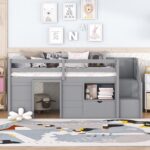 Bellemave Twin Size Low loft Bed for Kids,Wood Loft Beds,Modern Farmhouse Twin loft Bed,Loft Bed with Storage, No Box Spring Needed,for Kids,Gray - Image 6