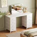 Huuger 47 Inch Vanity Desk with 8 Fabric Drawers, White Desk, Computer Desk with Large Storage, Drawers, for Home Office, Bedroom - Image 9