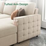 HONBAY Sectional Couch with Pull Out Bed, Sectional Sleeper Sofa with Storage, U Shape Couches for Living Room, Velvet Beige - Image 8