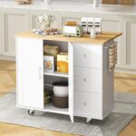 Shintenchi Kitchen Island with Folding Drop Leaf, Rolling Island Table with Storage, Kitchen Cabinet on Wheels with Seating Area for Kitchen, Bar Cart with Cabinet, White - Image 8