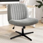 Criss Cross Chair Legged Office Wide Comfy Desk Seat, No Wheels Armless Computer Task Seating, Swivel Vanity Home Height Adjustable - Image 2
