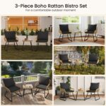 Yaheetech 3 Piece Patio Bistro Set Outdoor Wicker Bistro Furniture Sets, 2 Rattan Chairs and Glass Top Table for Patio, Balcony, Porch, Poolside, Backyard 3 PCS/Tan/Black - Image 8