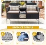 Devoko Outdoor Patio Loveseat Modern Rattan 2-Seat Patio Conversation Set with Cushions & Built-in Coffee Table Porch Furniture for Garden Lawn Backyard (Beige) - Image 6