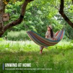 Sorbus® Brazilian Double Hammock - Extra-Long Two Person Portable Hammock Bed for Indoor or Outdoor Spaces - Hanging Rope, Carrying Pouch Included (Blue/Sand/Purple/Red Stripes) - Image 3