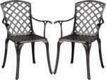 Yaheetech Patio Dining Chairs with Armrests Weather Resistant Cast Aluminium Bistro Chairs Outdoor Metal Chairs for Garden Lawn Porch Backyard Pool Lattice Weave Design, Bronze - Image 2