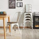 Yaheetech Metal Dining Chairs Set of 4, Industrial Stackable Kitchen Chairs with Wood Top Seat for Dining Room/Restaurant/Bistro/Patio, Indoor & Outdoor Use, White - Image 10
