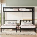 Twin Triple Bunk Bed, Heavy Duty Metal Bunk Bed with Guardrails, Ladder, Detachable Into 3 Twin Beds for Kids, Teens and Adults, Space-Saving Design, No Box Spring Needed, Black - Image 4