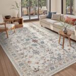 5x7 Area Rugs for Bedroom & Living Room - Washable Floral Boho Vintage Rug,Soft & Non-Slip,Low Pile Wool Carpet for Indoor Dining Room,Girls Room,Nursery Room and Kids Room(Grey) - Image 2