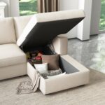 HONBAY Sectional Couch with Pull Out Bed, Sectional Sleeper Sofa with Storage, U Shape Couches for Living Room, Velvet Beige - Image 5