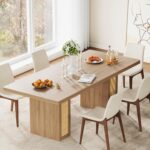 LIKIMIO 78.7" Farmhouse Dining Table for 6-8 People, Extra Thick Wood Top with 2 Hidden Adjustable Storage Drawers, Modern Woven Rattan Table for Dining Room, Kitchen, Living Room, Rustic White - Image 10