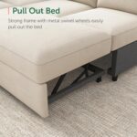 HONBAY Sectional Couch with Pull Out Bed, Sectional Sleeper Sofa with Storage, U Shape Couches for Living Room, Velvet Beige - Image 6