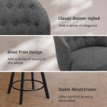 Counter Height Bar Stools Set of 2, 26" Swivel Fabric Upholstered Bar Stools with Backs and Metal Legs, Retro Counter Stools for Kitchen Island, Dining Room, Pub, Dark Grey - Image 5