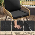 Yaheetech 3 Piece Patio Bistro Set Outdoor Wicker Bistro Furniture Sets, 2 Rattan Chairs and Glass Top Table for Patio, Balcony, Porch, Poolside, Backyard 3 PCS/Tan/Black - Image 6