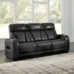 Signature Design by Ashley Boyington Contemporary Leather Match Power Reclining Sofa with Adjustable Headrest, Cup Holder, USB Charging Ports, Air Massage System and LED Lighting, Black - Image 3