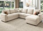HONBAY Sectional Couch with Pull Out Bed, Sectional Sleeper Sofa with Storage, U Shape Couches for Living Room, Velvet Beige - Image 7